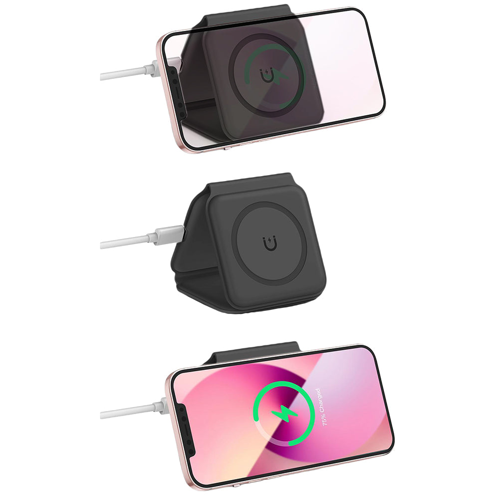 Foldable Magnetic Wireless Charger 3 in 1 Charging Station with Night Light for iPhone Apple Watch Airpods -Black
