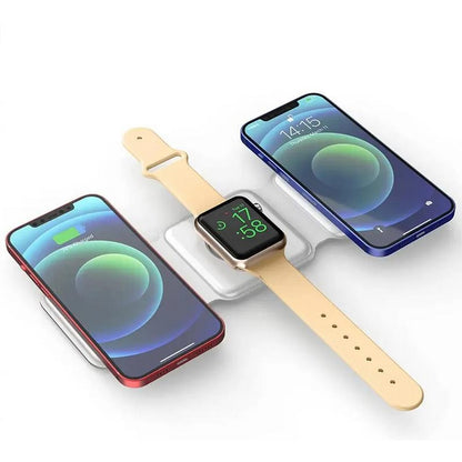 Foldable Magnetic Wireless Charger 3 in 1 Charging Station with Night Light for iPhone Apple Watch Airpods -White