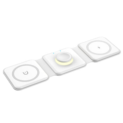 Foldable Magnetic Wireless Charger 3 in 1 Charging Station with Night Light for iPhone Apple Watch Airpods -White