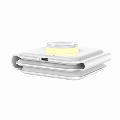 Foldable Magnetic Wireless Charger 3 in 1 Charging Station with Night Light for iPhone Apple Watch Airpods -White