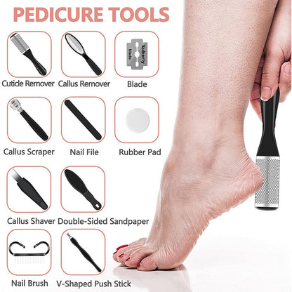 Electric Foot File Callus Remover with 10-Piece Pedicure Tool Set - White