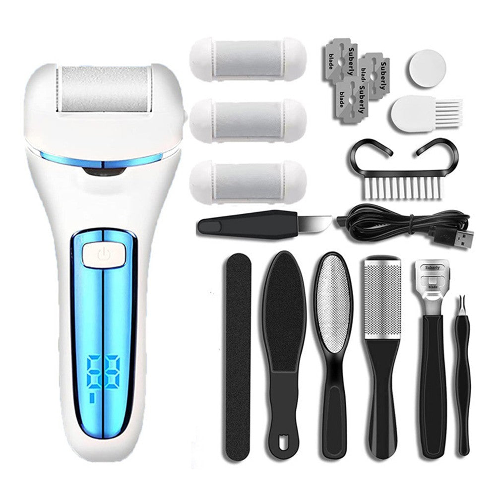 Electric Foot File Callus Remover with 10-Piece Pedicure Tool Set - White