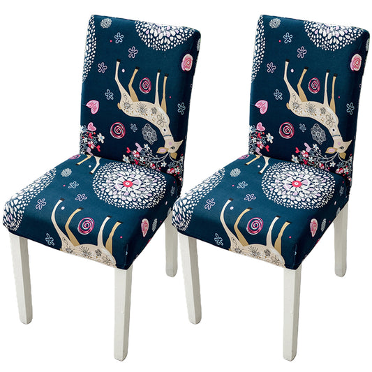 Chair Cover 2-Piece Dining Chair Cover Spandex Slip Cover Stretch Wedding Banquet Party - Deer