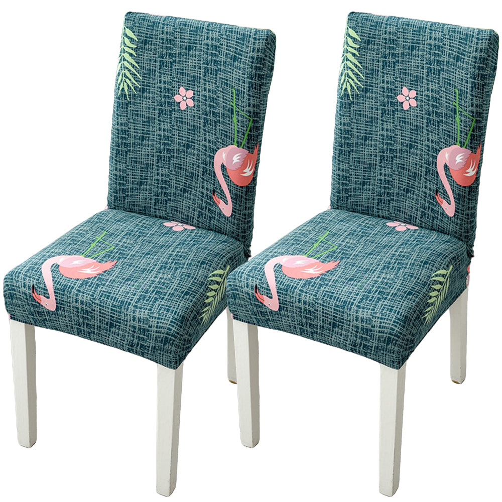 Chair Cover 2-Piece Dining Chair Cover Spandex Slip Cover Stretch Wedding Banquet Party - Flamingo