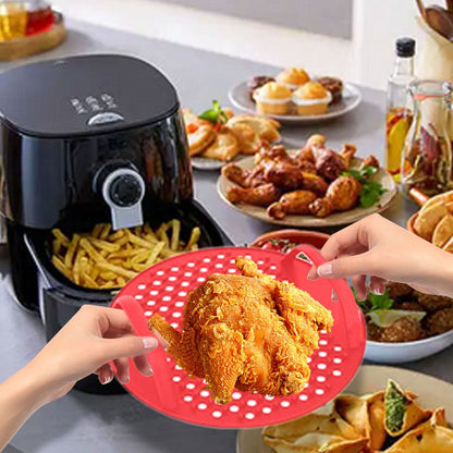 Air Fryer Silicone Liners Pots For Baking Roasting Microwave Non-stick Reusable Pot Mat-Red