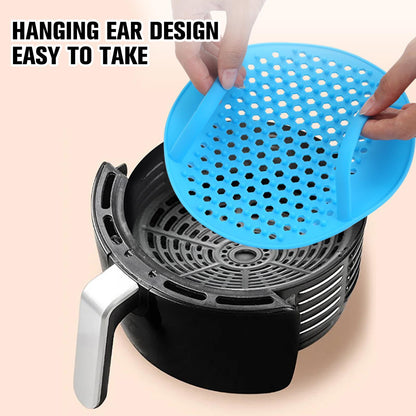 Air Fryer Silicone Liners Pots For Baking Roasting Microwave Non-stick Reusable Pot Mat-Blue