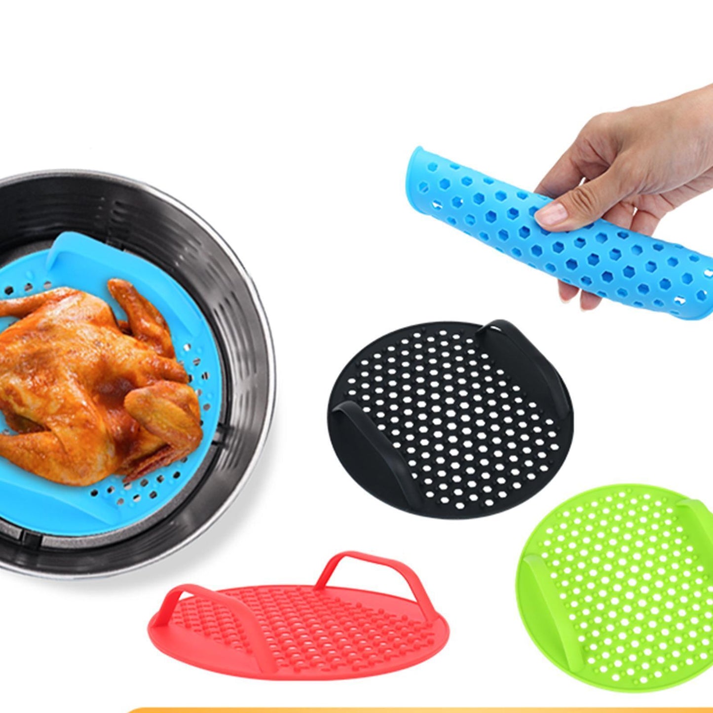 Air Fryer Silicone Liners Pots For Baking Roasting Microwave Non-stick Reusable Pot Mat-Blue