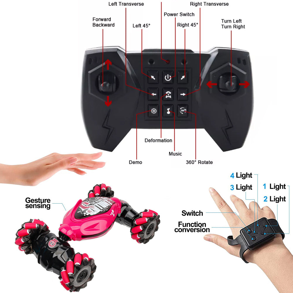 Toy Remote Hand Control Watch Gesture Sensor Twist Car Toy USB Charging Car Toy - Red