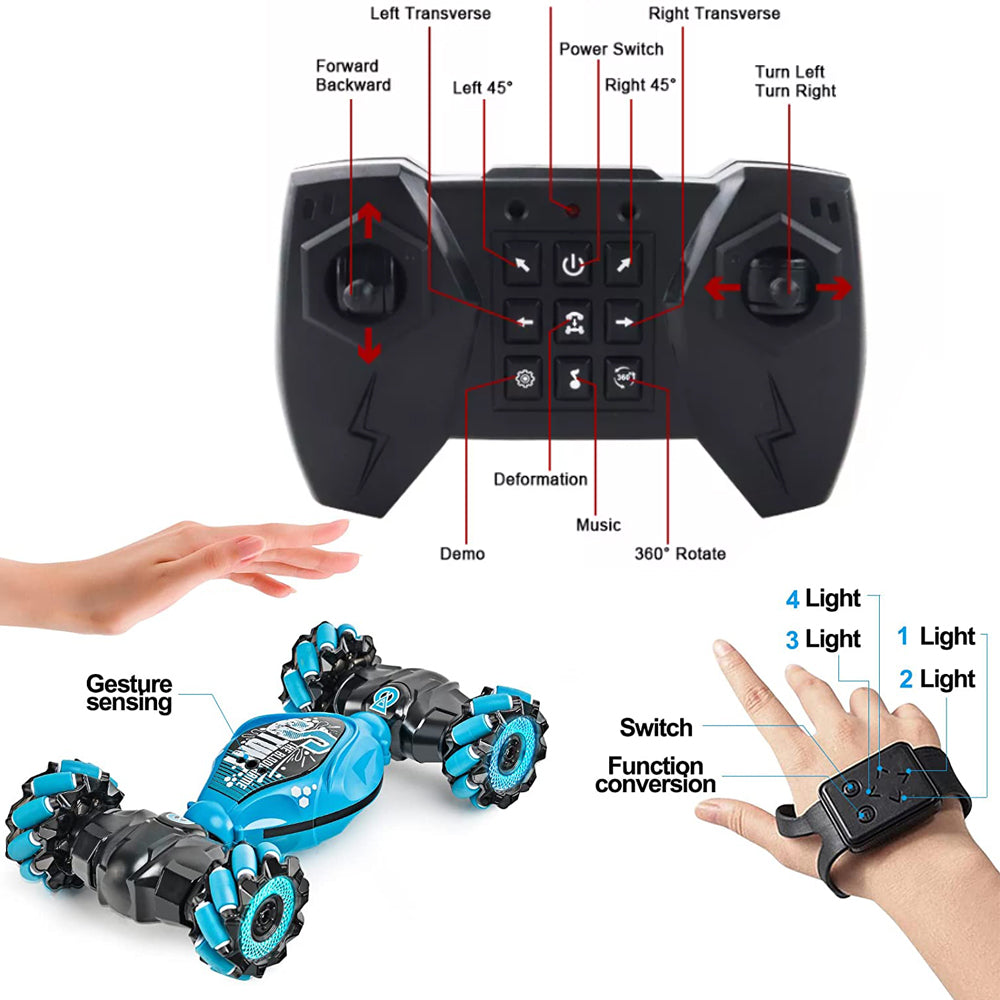 Toy Remote Hand Control Watch Gesture Sensor Twist Car Toy USB Charging Car Toy - Blue