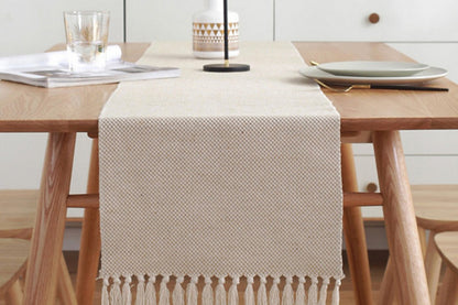 Rustic Linen Table Runner Farmhouse Style Table Runners with Hand-Tassels