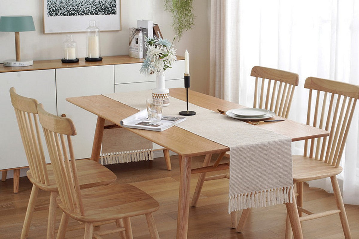 Rustic Linen Table Runner Farmhouse Style Table Runners with Hand-Tassels
