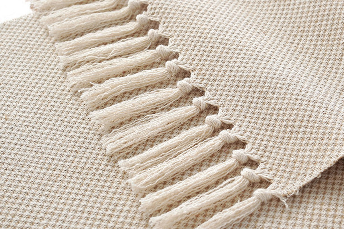 Rustic Linen Table Runner Farmhouse Style Table Runners with Hand-Tassels