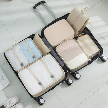 9Pcs Set Packing Pouch Suitcase Clothes Storage Bags Travel Luggage Organizer and Toothbrush Cup -Beige