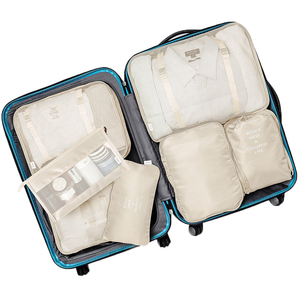 9Pcs Set Packing Pouch Suitcase Clothes Storage Bags Travel Luggage Organizer and Toothbrush Cup -Beige