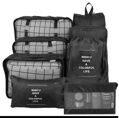 9Pcs Set Packing Pouch Suitcase Clothes Storage Bags Travel Luggage Organizer and Toothbrush Cup -Black