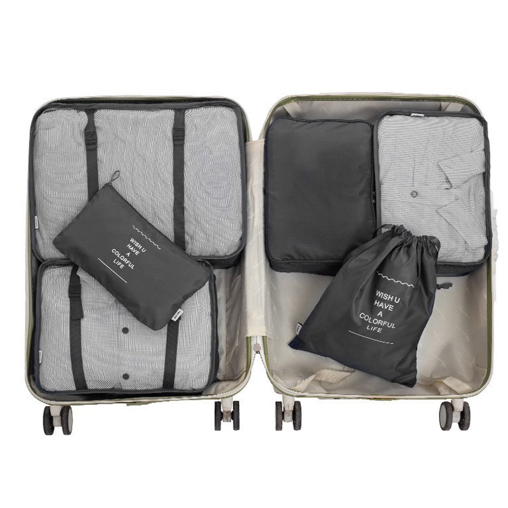 9Pcs Set Packing Pouch Suitcase Clothes Storage Bags Travel Luggage Organizer and Toothbrush Cup -Black