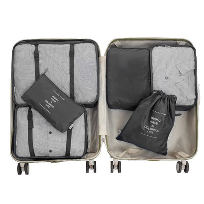 9Pcs Set Packing Pouch Suitcase Clothes Storage Bags Travel Luggage Organizer and Toothbrush Cup -Black