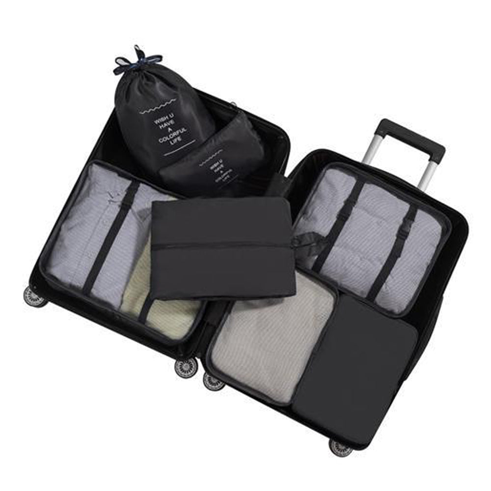 9Pcs Set Packing Pouch Suitcase Clothes Storage Bags Travel Luggage Organizer and Toothbrush Cup -Black