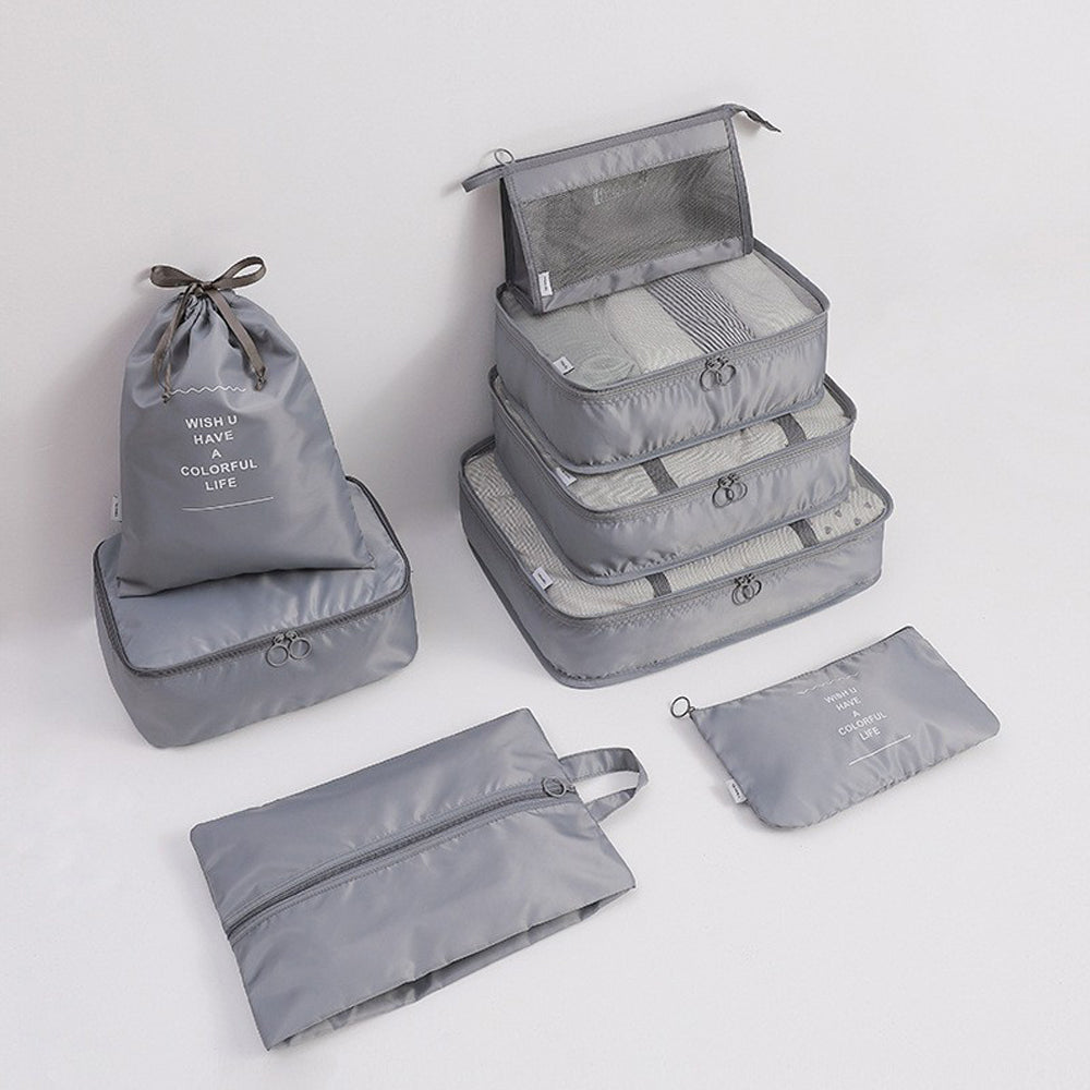 9Pcs Set Packing Pouch Suitcase Clothes Storage Bags Travel Luggage Organizer and Toothbrush Cup -Gray