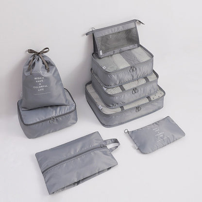 9Pcs Set Packing Pouch Suitcase Clothes Storage Bags Travel Luggage Organizer and Toothbrush Cup -Gray