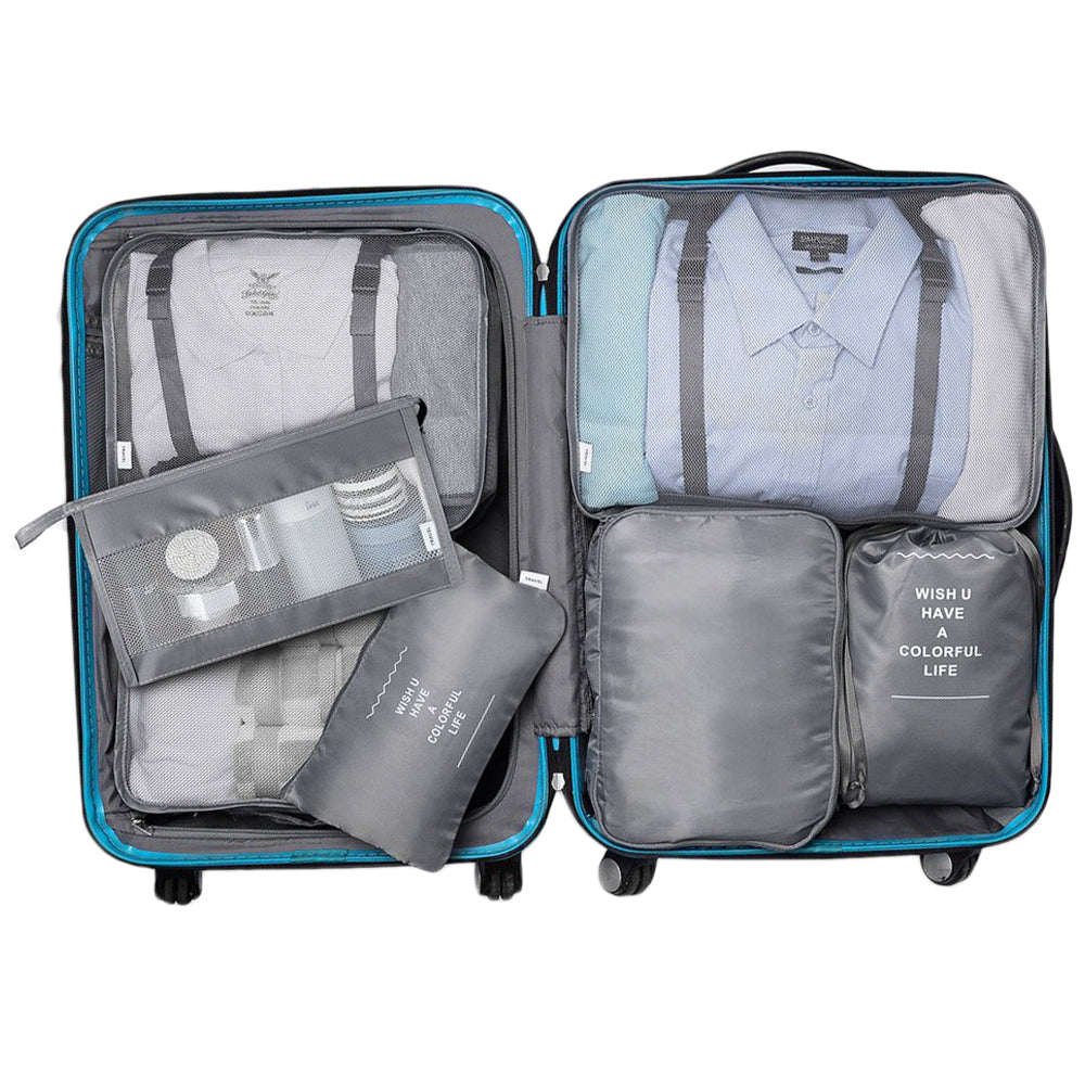 9Pcs Set Packing Pouch Suitcase Clothes Storage Bags Travel Luggage Organizer and Toothbrush Cup -Gray