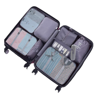 9Pcs Set Packing Pouch Suitcase Clothes Storage Bags Travel Luggage Organizer and Toothbrush Cup -Gray