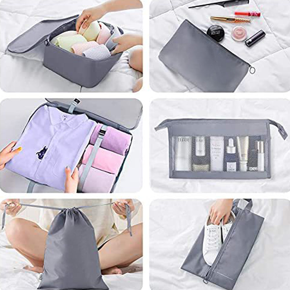 9Pcs Set Packing Pouch Suitcase Clothes Storage Bags Travel Luggage Organizer and Toothbrush Cup -Gray