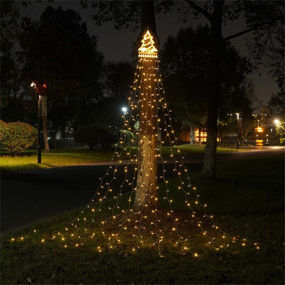 Christmas Decorations Waterfall Lights 350 LED Solar Waterfall String Light Fairy Xmas Tree Hanging Decor Outdoor -Warm White
