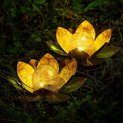 LED Solar Lotus Light Crack Glass Ball Flower Lamp Solar Garden Light -Amber