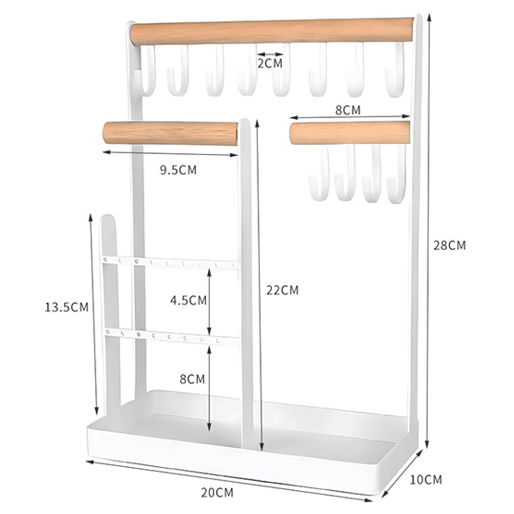 Jewelry Display Hanging Rack Storage Organizer with Earring Tray and Holes 4-Tier