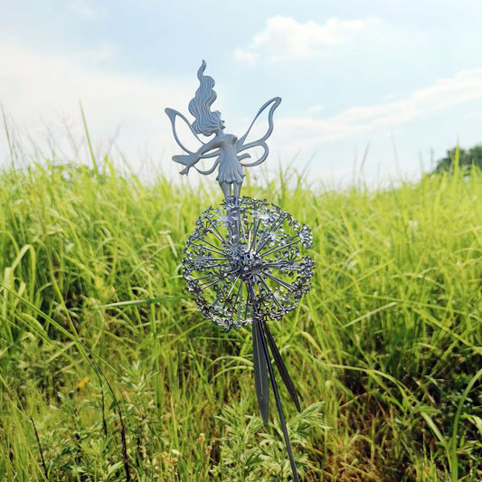 Fairies Dandelions Garden Art Sculpture Dance Together Stainless Steel Yard Fairy Sculpture for Patio Lawn Yard -Style 2