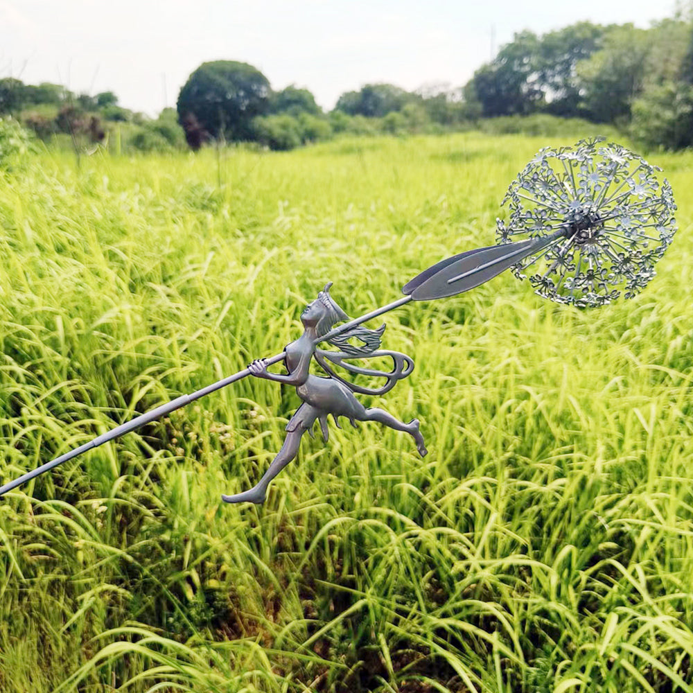 Fairies Dandelions Garden Art Sculpture Dance Together Stainless Steel Yard Fairy Sculpture for Patio Lawn Yard -Style 4