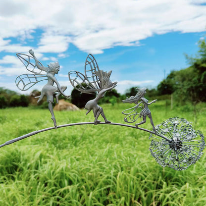 Fairies Dandelions Garden Art Sculpture Dance Together Stainless Steel Yard Fairy Sculpture for Patio Lawn Yard -Style 1