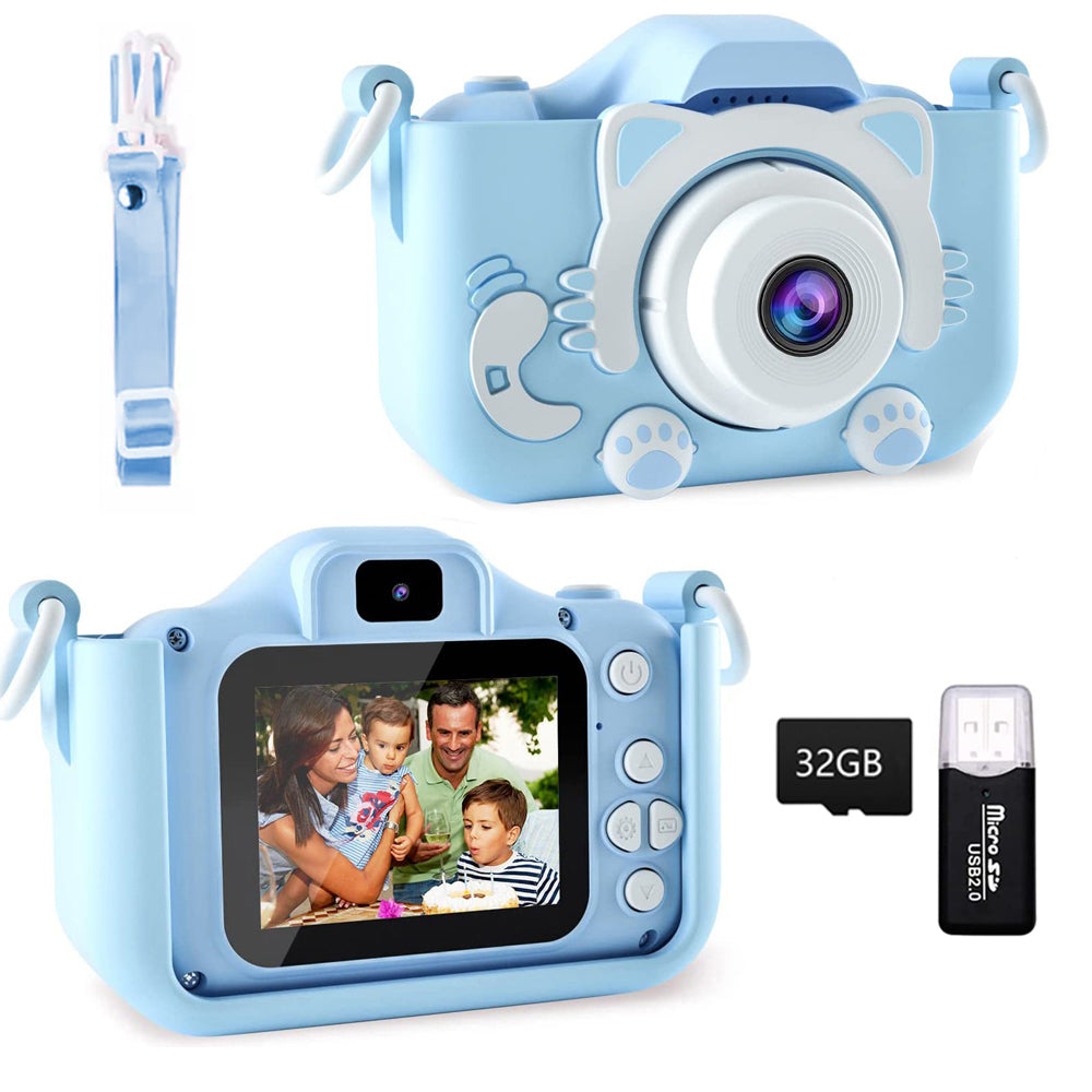 Toy Kids Digital Camera 1080P Dual Lens Camera Digital Camera Christmas Birthday Travel Toy Gifts-Blue