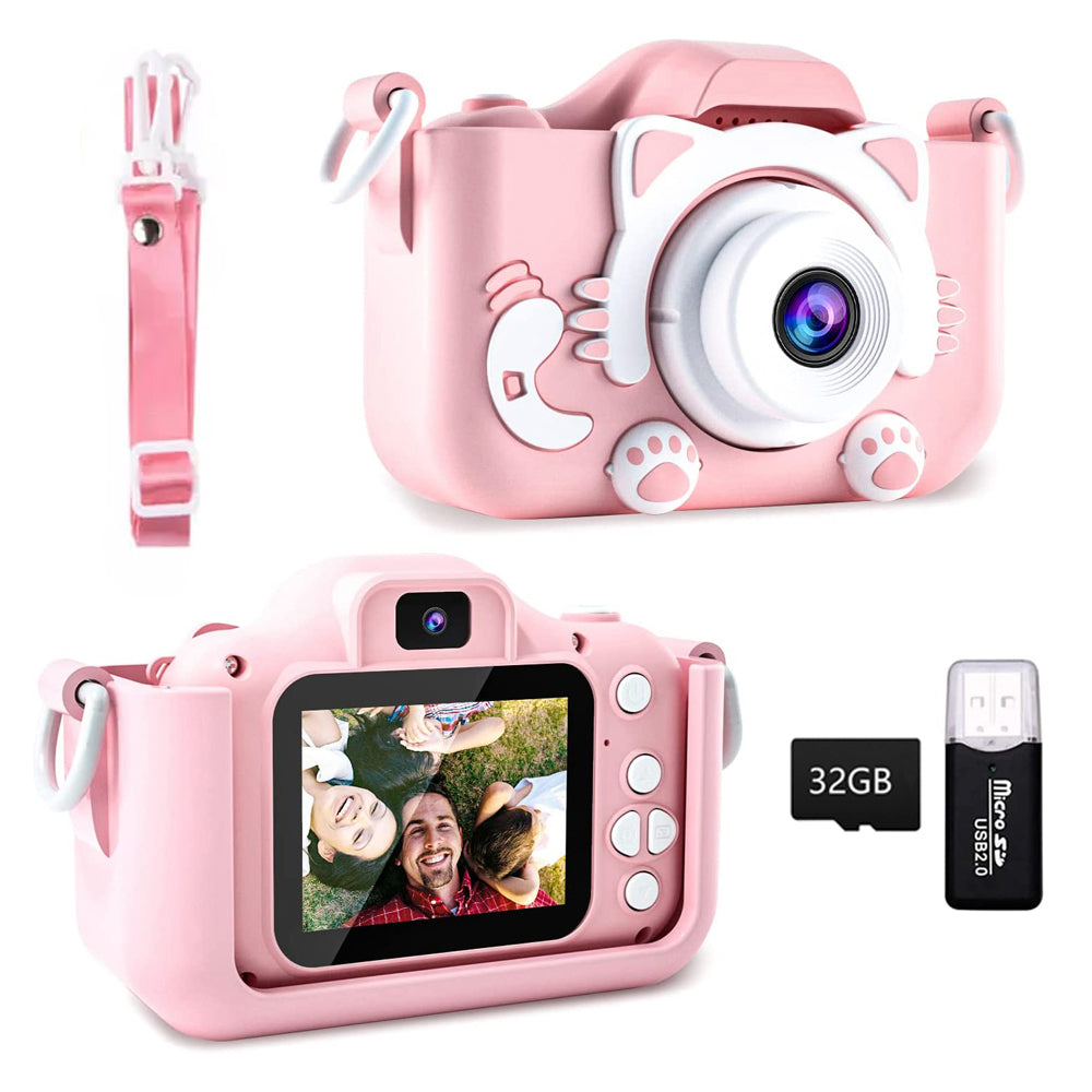 Toy Kids Digital Camera 1080P Dual Lens Camera Digital Camera Christmas Birthday Travel Toy Gifts-Pink