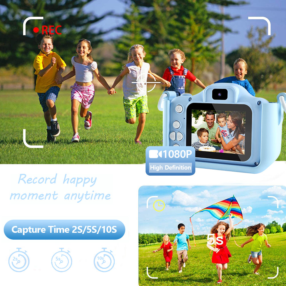 Toy Kids Digital Camera 1080P Dual Lens Camera Digital Camera Christmas Birthday Travel Toy Gifts-Blue