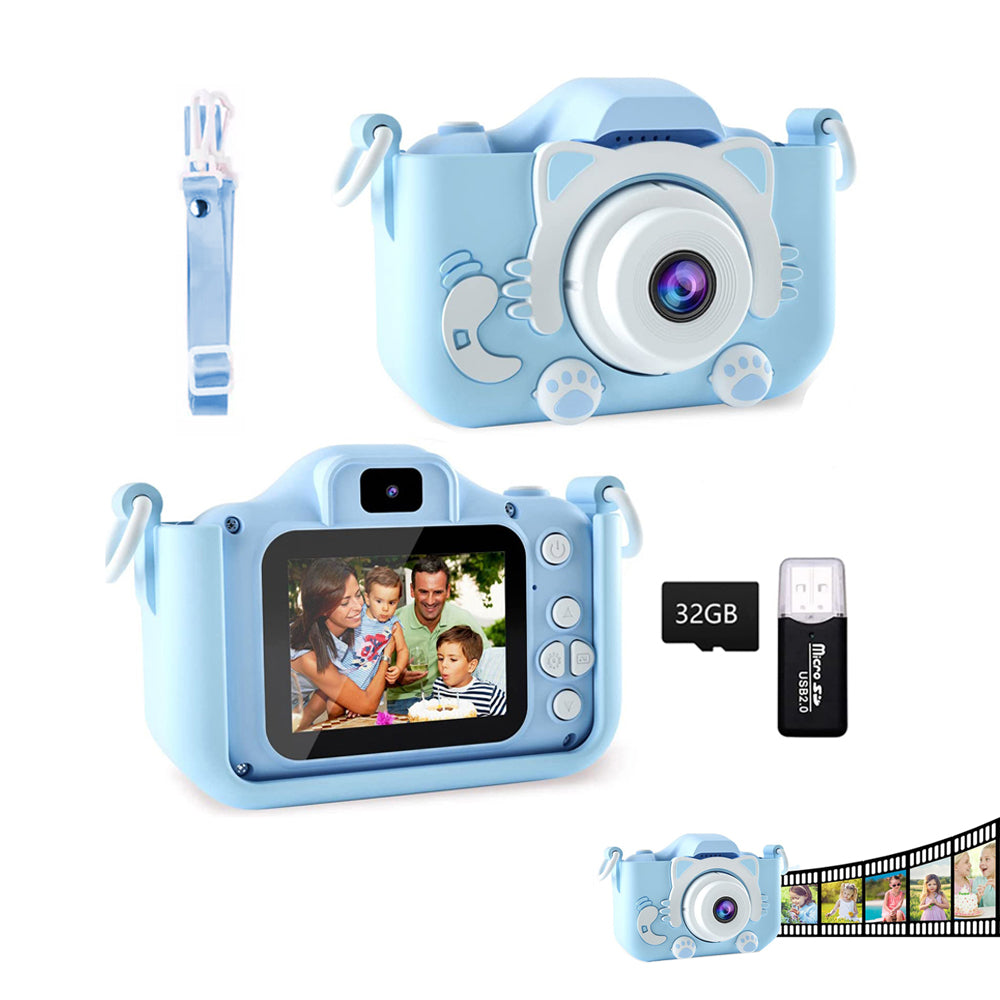 Toy Kids Digital Camera 1080P Dual Lens Camera Digital Camera Christmas Birthday Travel Toy Gifts-Blue