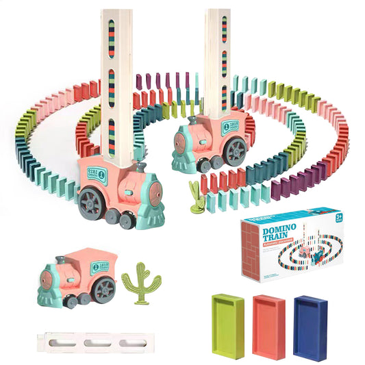 Toy Domino Electric Train Toy Set with Sound Kids Construction Stacking Toys-Pink
