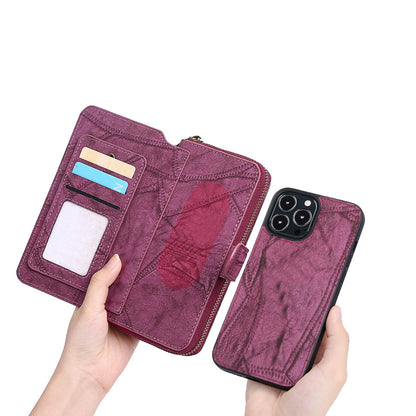 Wallet Case Compatible for iPhone 13 14 Series Women Detachable Phone Cover with Card Holder -Wine Red-13M