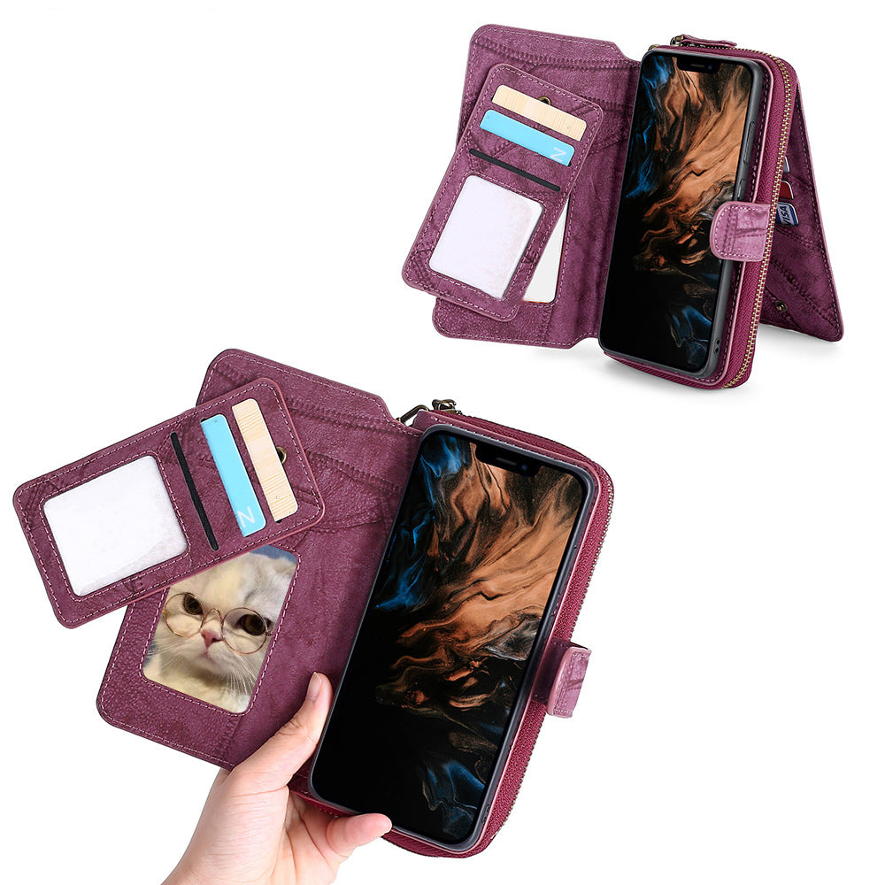 Wallet Case Compatible for iPhone 13 14 Series Women Detachable Phone Cover with Card Holder -Wine Red-13M