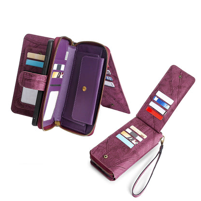 Wallet Case Compatible for iPhone 13 14 Series Women Detachable Phone Cover with Card Holder -Wine Red-13M