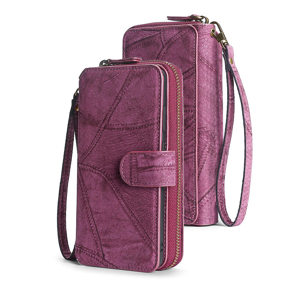 Wallet Case Compatible for iPhone 13 14 Series Women Detachable Phone Cover with Card Holder -Wine Red-13M