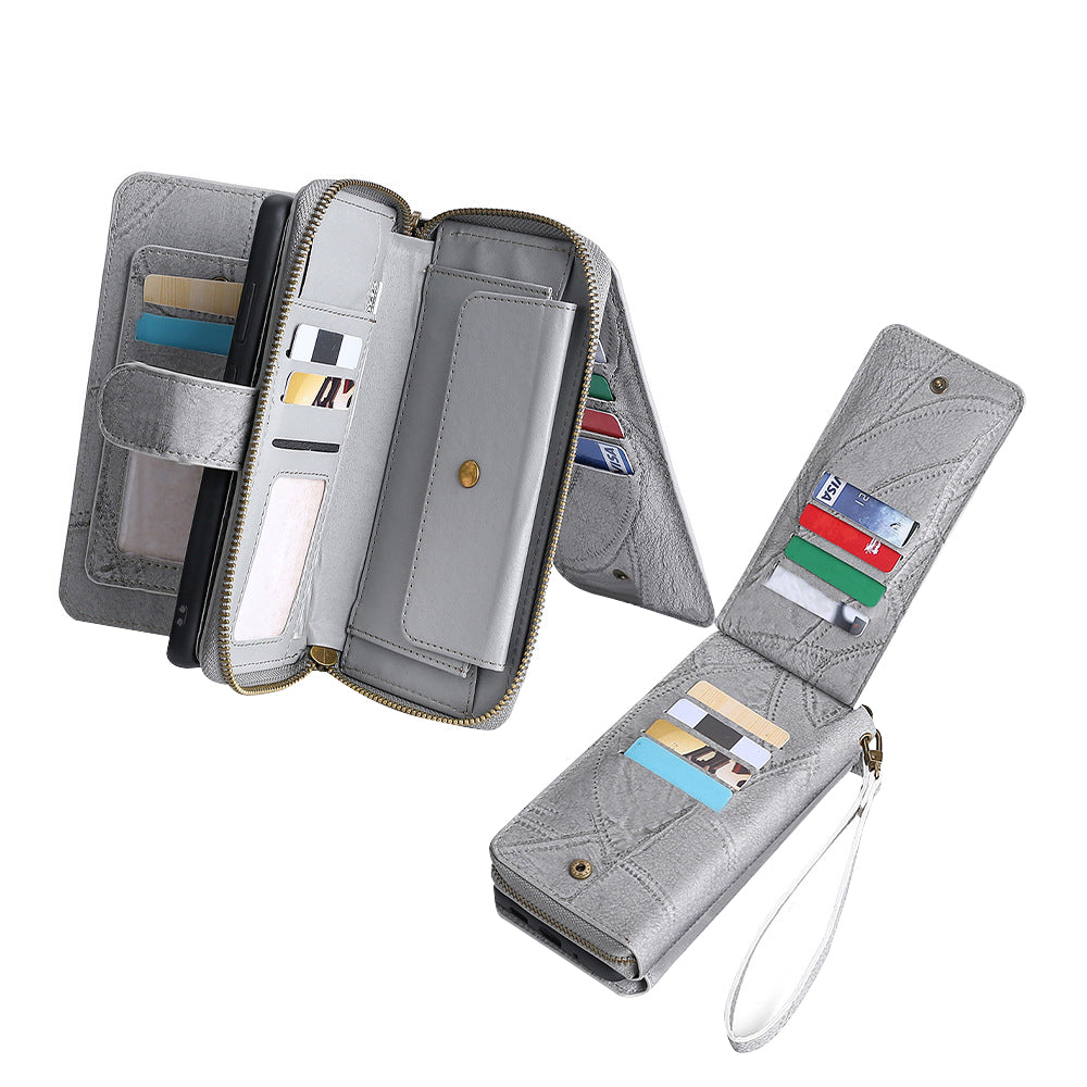 Wallet Case Compatible for iPhone 13 14 Series Women Detachable Phone Cover with Card Holder -Grey-13M