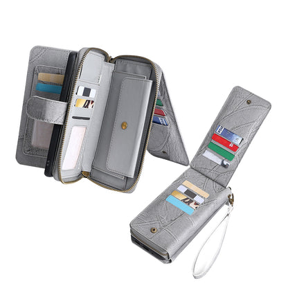Wallet Case Compatible for iPhone 13 14 Series Women Detachable Phone Cover with Card Holder -Grey-13M