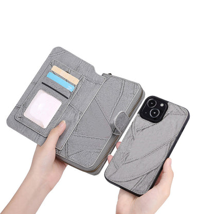 Wallet Case Compatible for iPhone 13 14 Series Women Detachable Phone Cover with Card Holder -Grey-13M