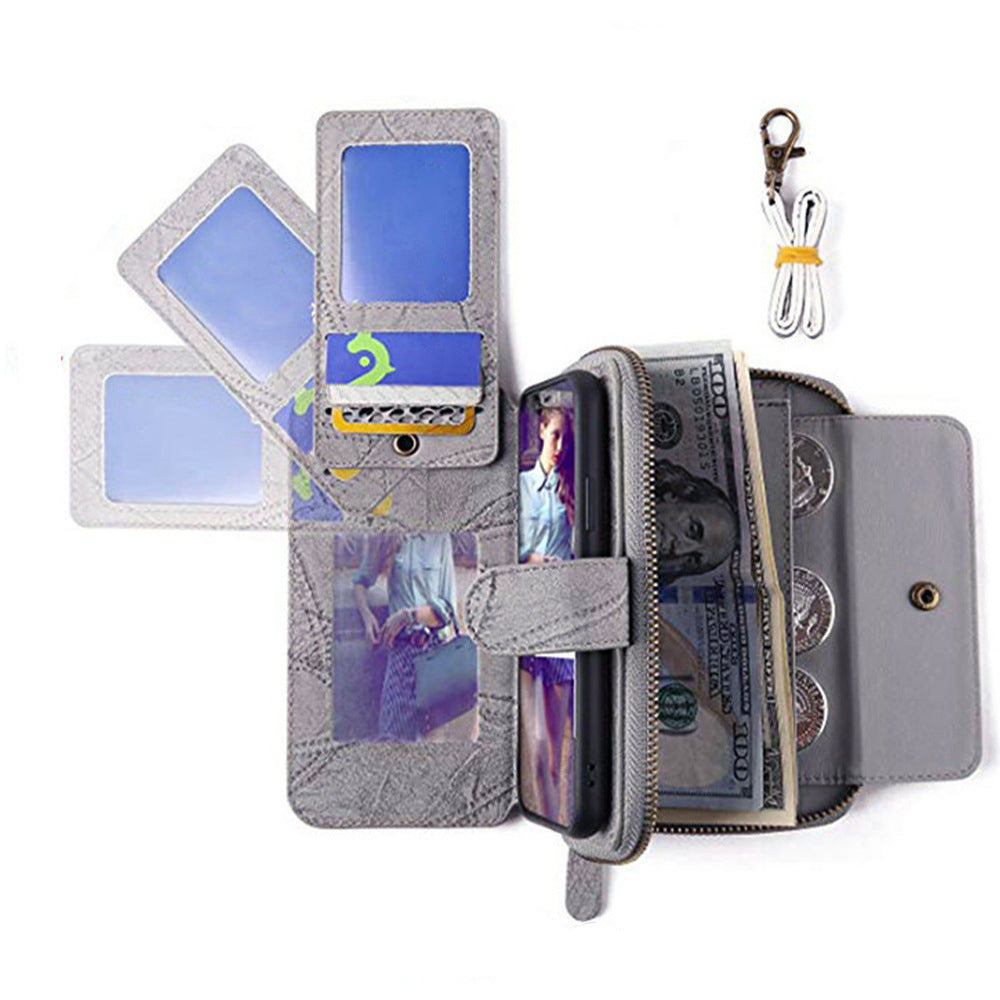 Wallet Case Compatible for iPhone 13 14 Series Women Detachable Phone Cover with Card Holder -Grey-13M