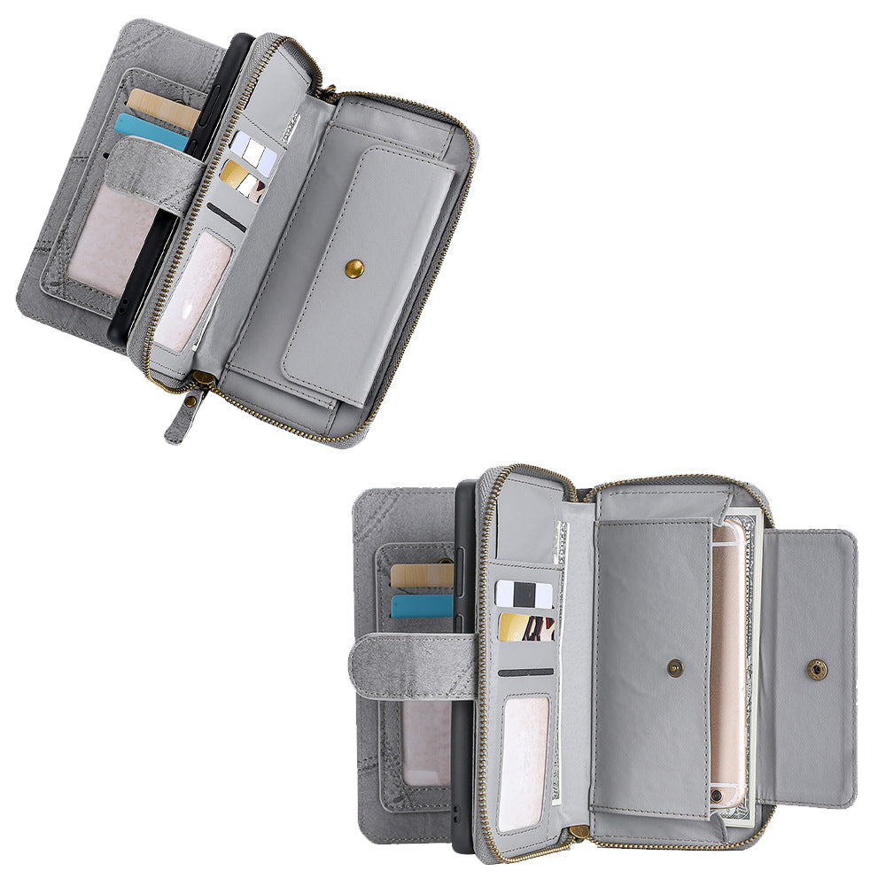 Wallet Case Compatible for iPhone 13 14 Series Women Detachable Phone Cover with Card Holder -Grey-13M