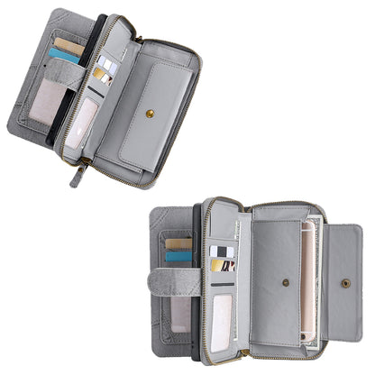 Wallet Case Compatible for iPhone 13 14 Series Women Detachable Phone Cover with Card Holder -Grey-13M