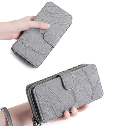 Wallet Case Compatible for iPhone 13 14 Series Women Detachable Phone Cover with Card Holder -Grey-13M