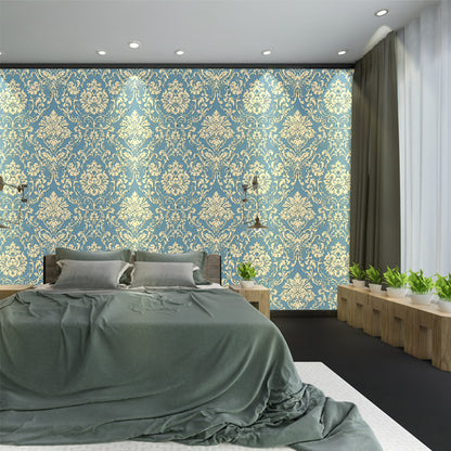 Self Adhesive Wallpaper for Kitchen 3D Damask Flocking - Blue